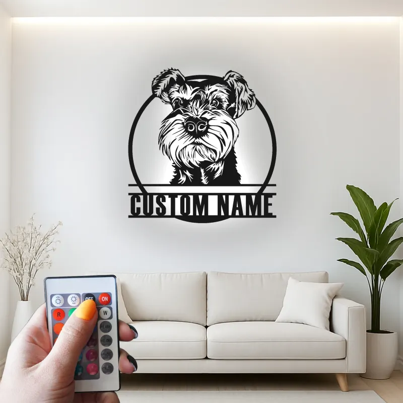 Arte de Metal LED de Schnauzer Personalizado | Decoración de Pared de Retrato de Mascota Personalizada | Regalo Único para Amantes de los Perros | Acento Moderno para el Hogar
