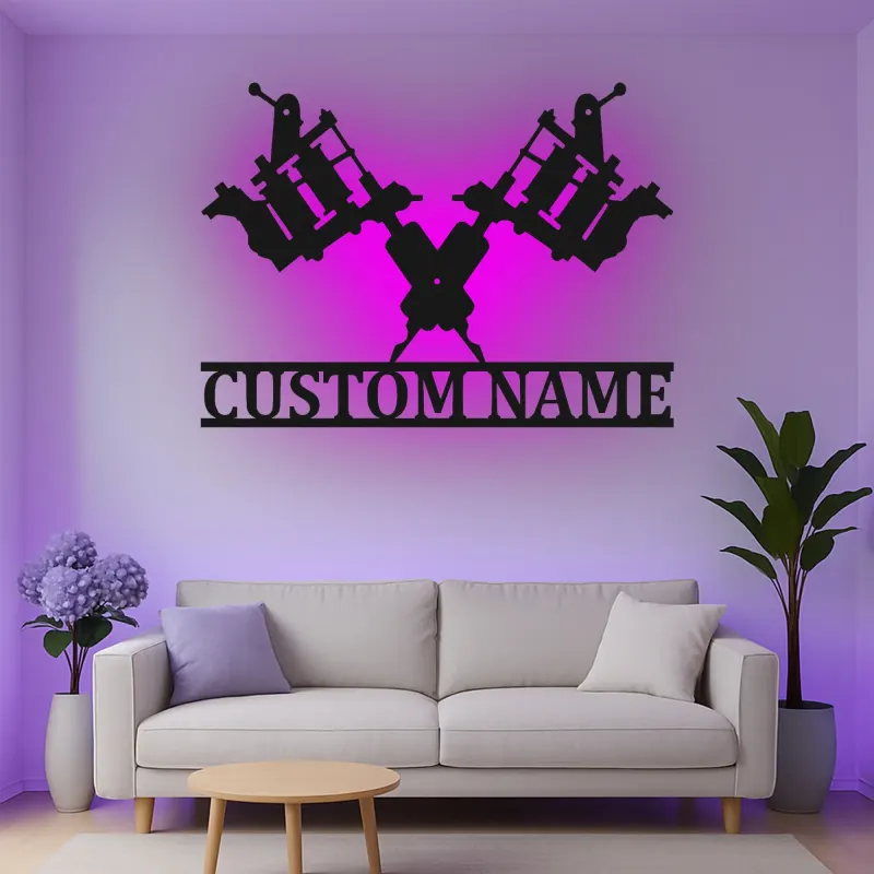 Insegna in metallo personalizzata con luce LED per macchine tatuatrici - Regalo unico per artisti del tatuaggio e decorazione per studi