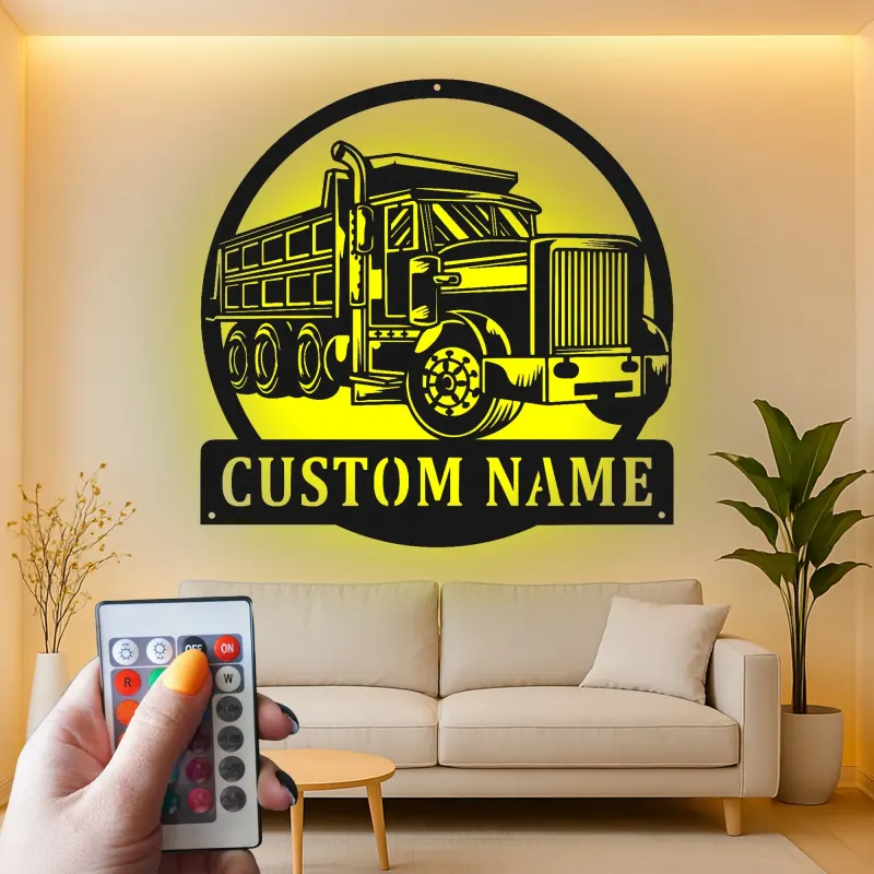 Décoration murale en métal LED personnalisée pour camion-benne - Cadeau pour passionnés de camions, décoration de garage ou de salle de jeux