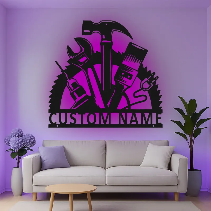 Décoration murale en métal LED personnalisée pour bricoleur - Cadeau pour garage ou atelier
