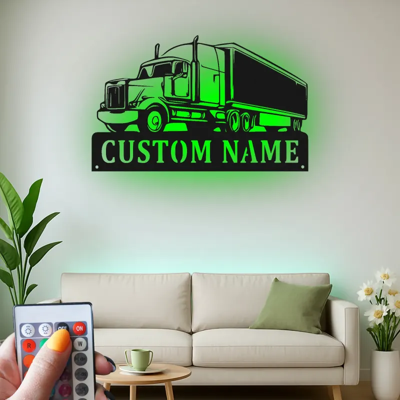 Insegna in Metallo per Camion Personalizzata | Arte da Parete LED Big Rig | Decorazione Realistica per Rimorchio Trattore | Regalo per Camionista