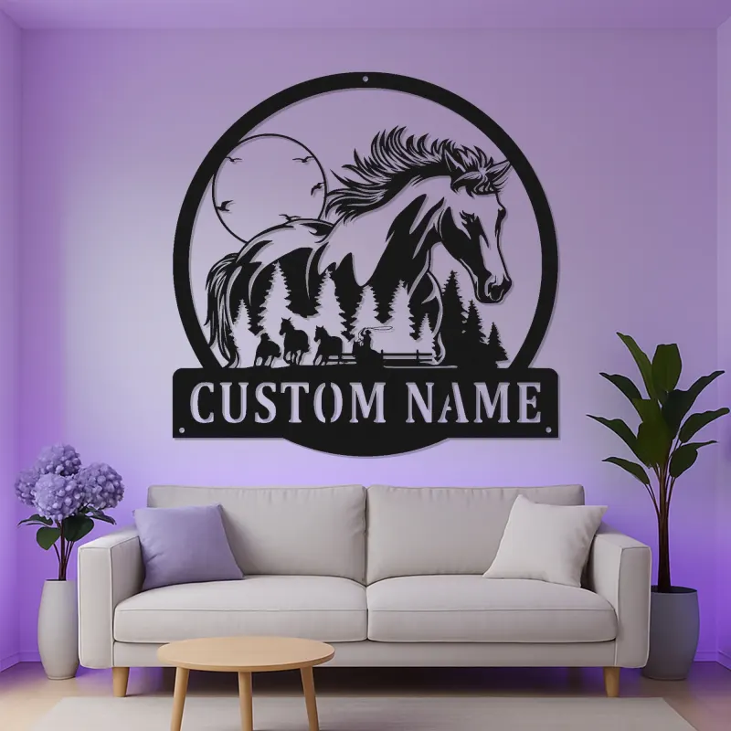 Insegna LED personalizzata con cavallo | Arte in metallo personalizzata | Decorazione rustica per amanti dell'equitazione