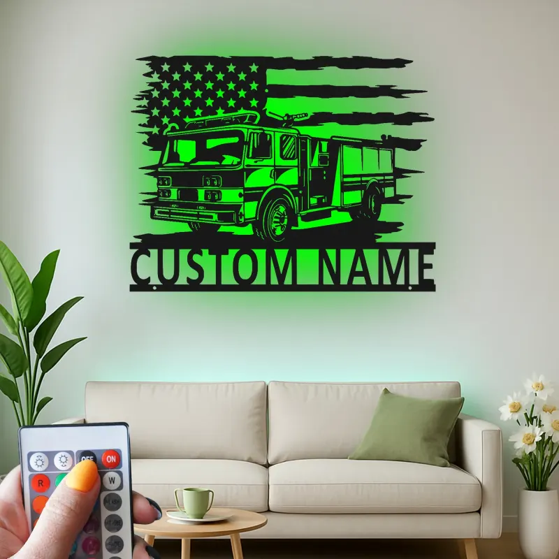 Insegna in Metallo Personalizzata per Vigile del Fuoco | Arte da Parete con LED per Camion dei Pompieri | Regalo per Vigile del Fuoco | Decorazione per Stazione dei Vigili del Fuoco