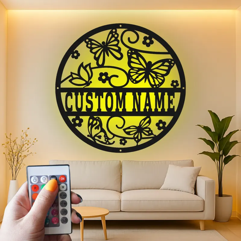 Custom Butterfly Garden Led Light Metal Wall Art Personalized Gift for Nature Lovers Bedroom or Garden Decor
