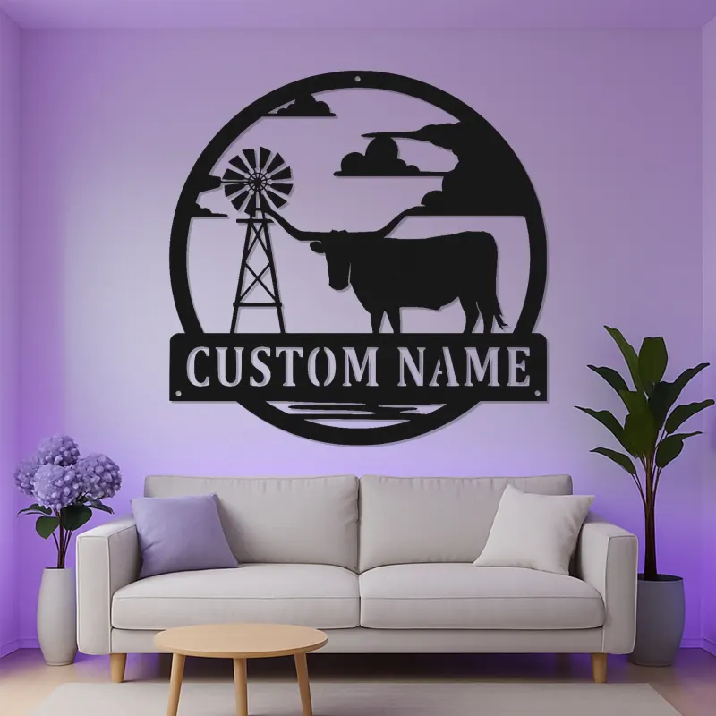 Texas Longhorn Metal Sign | Custom LED Wall Art for Modern Farmhouse Decor | Personalized Rancher & Cowboy Gift