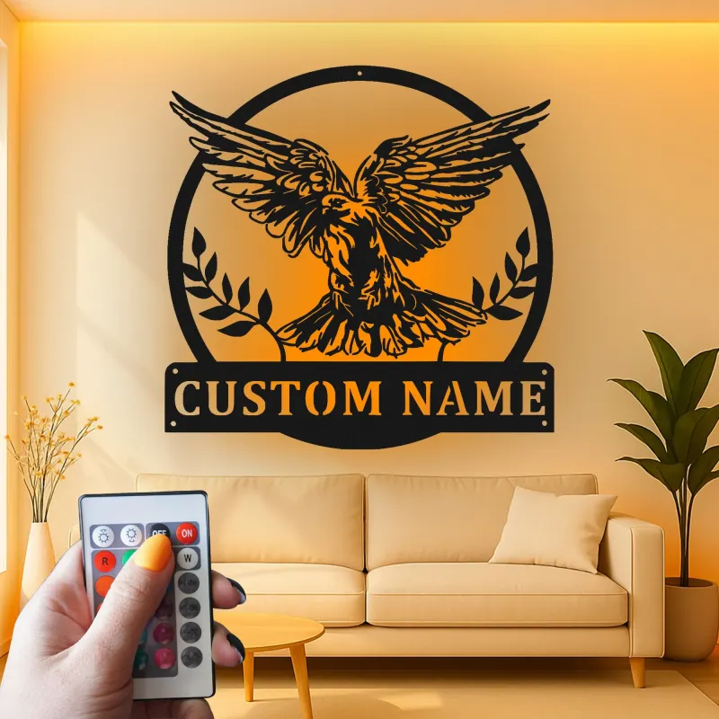 Custom Eagle Led Light Metal Wall Art Personalized Gift for Nature Lovers Living Room or Office Decor
