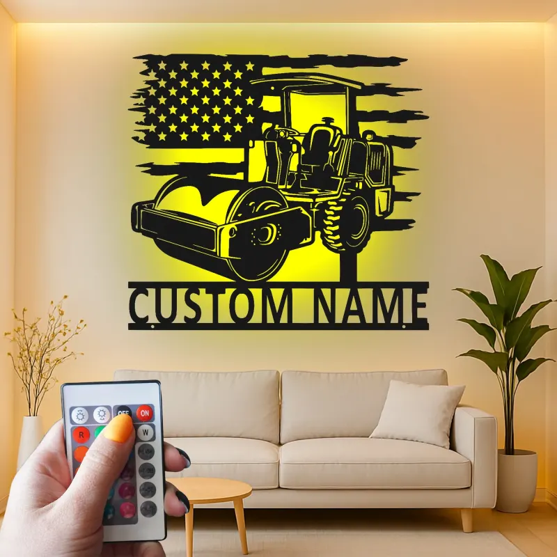 Panneau Métallique Routeur | Art Murale LED Personnalisée pour Contractant | Cadeau pour Opérateur de Machinerie Lourde | Décoration de Construction Personnalisée