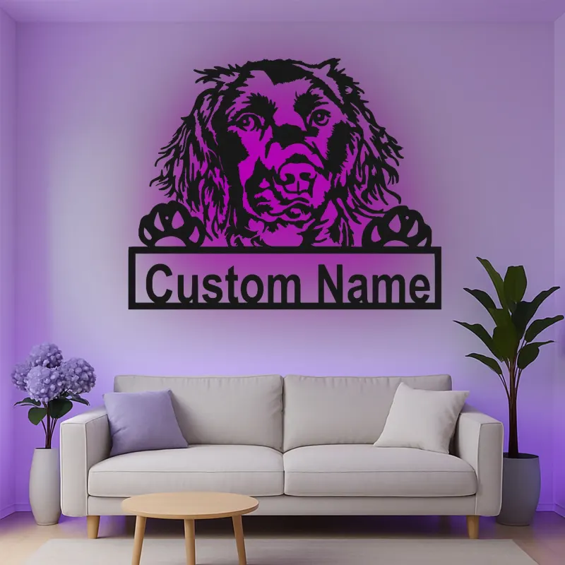 Custom Dog Breed Led Light Metal Wall Art Personalized Pet Parent Gift Living Room Animal Decor