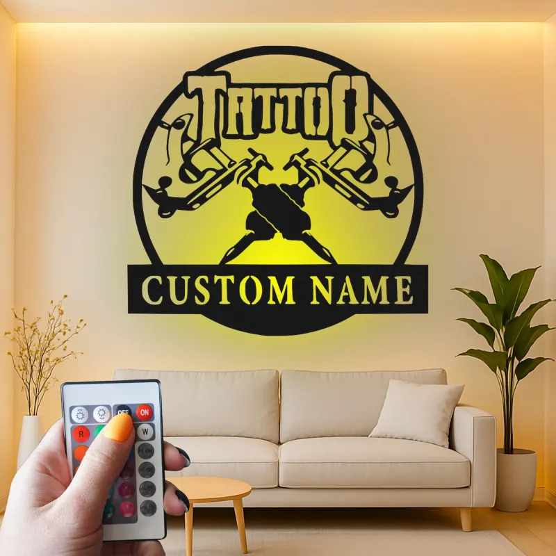 Custom Tattoo Machine Led Light Metal Wall Art Personalized Gift for Tattoo Artists Studio Decor 4