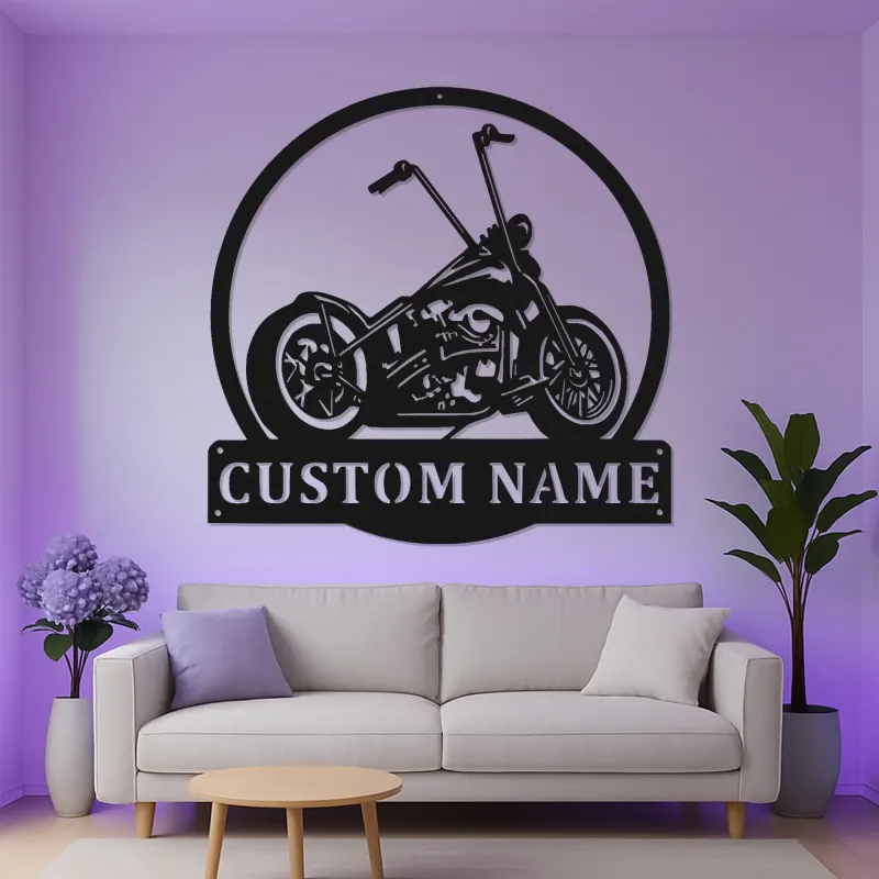 Personalisierte Chopper LED Metallschild | Personalisierte Motorrad Wandkunst | Biker Geschenk & Garagen Dekor