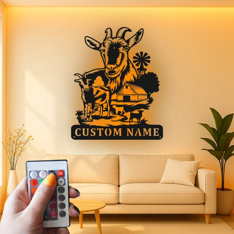 Custom Goat Farm Sign | LED Metal Wall Art | Personalized Farmhouse Decor for Barn or Ranch | Animal Lover Gift