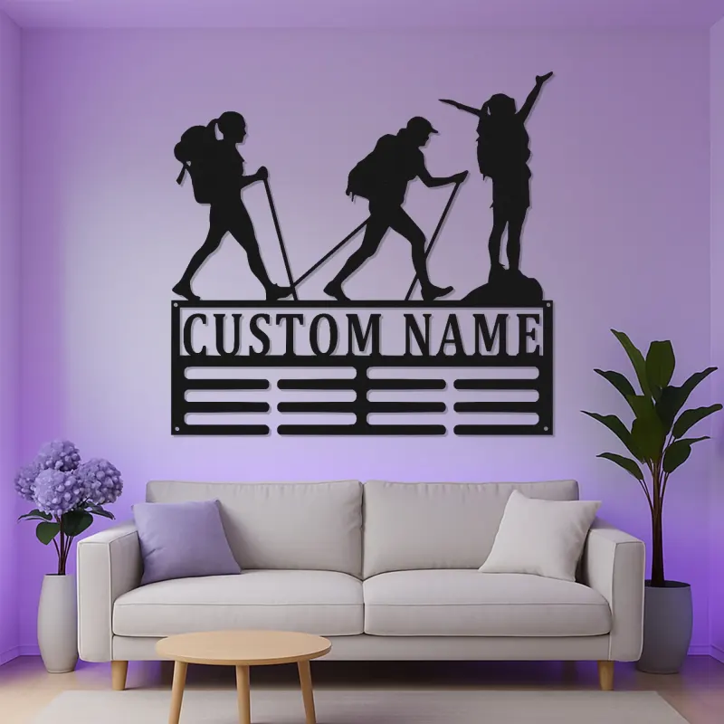 Insegna con Nome Personalizzata per Escursionisti | Arte in Metallo LED per Amanti dell'Avventura | Regalo Decorativo per Outdoor