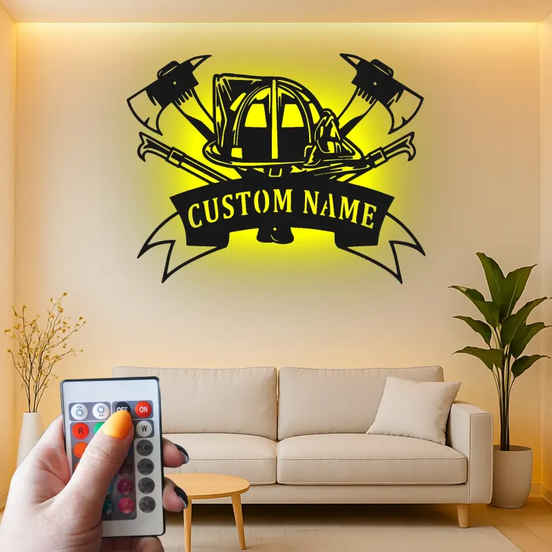 Insegna in metallo personalizzata per vigile del fuoco | Arte murale LED personalizzata | Decorazione per dipartimento dei pompieri | Regalo per pompiere