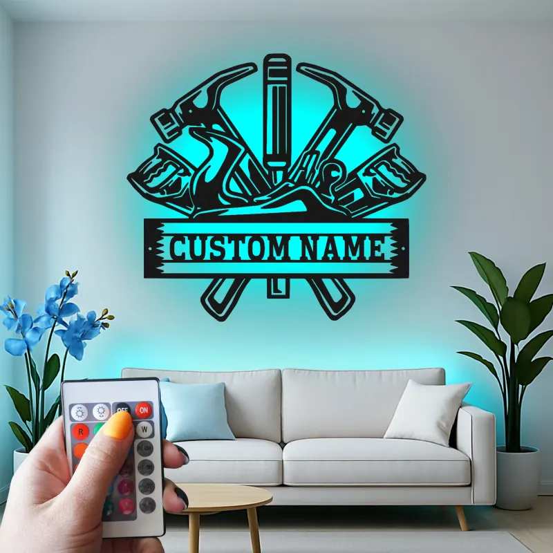 Custom Carpenter Tools Led Light Metal Wall Art Personalized Gift for Woodworkers Workshop Decor 3