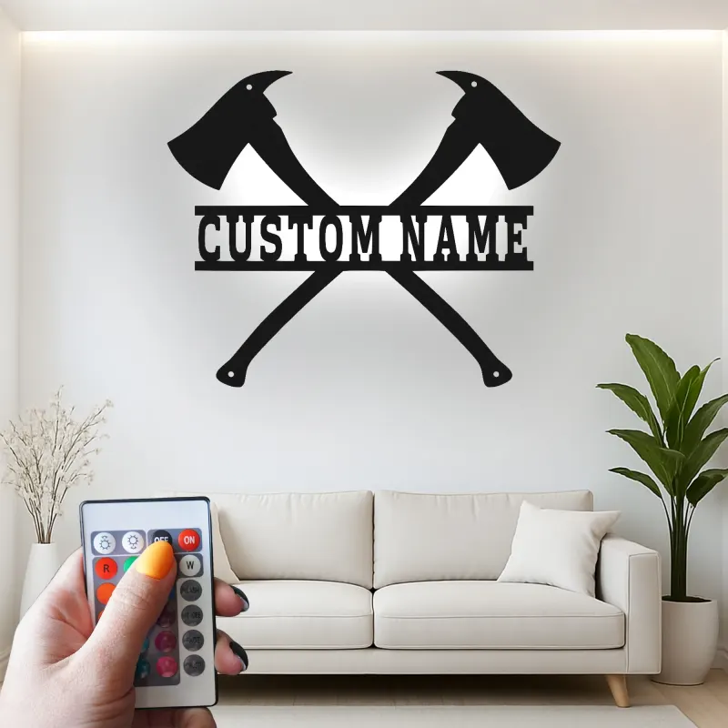 Custom Firefighter Axes LED Sign | Personalized Metal Name Art | Fire Station & Man Cave Decor | Fireman Gift