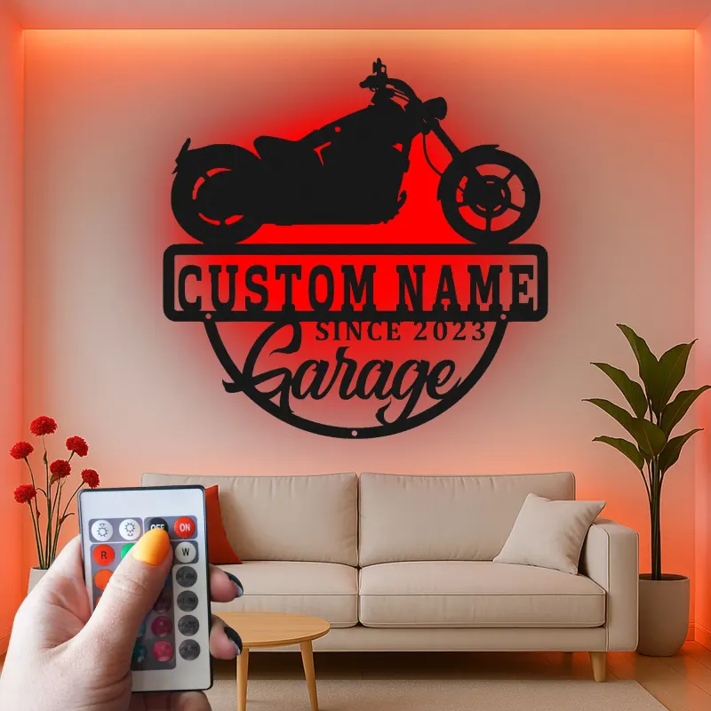 Custom LED Motorcycle Sign | Metal Garage Wall Art | Personalized Biker Decor | Light Up Man Cave Gift