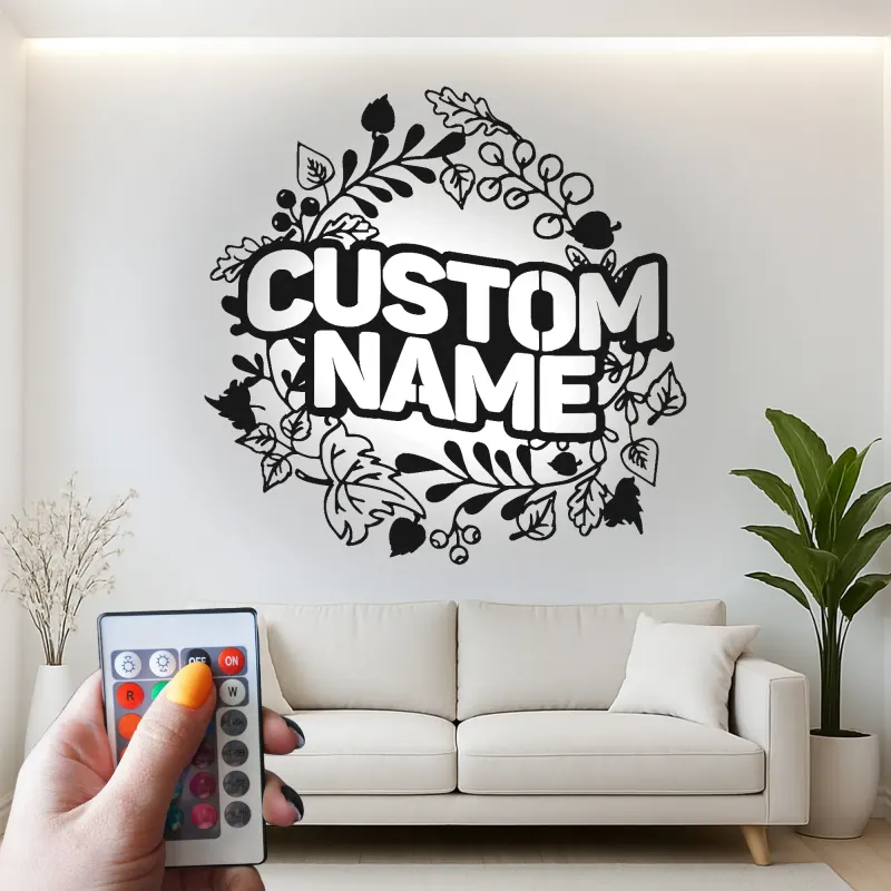 Cartel de nombre personalizado con LED | Arte mural de metal floral personalizado | Decoración moderna de granja | Regalo de boda para parejas