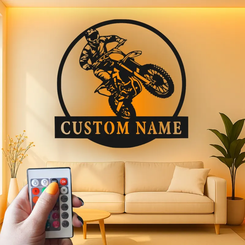 Custom Motocross Rider Led Light Metal Wall Art Personalized Gift for Dirt Bike Enthusiasts Garage or Man Cave Decor 7