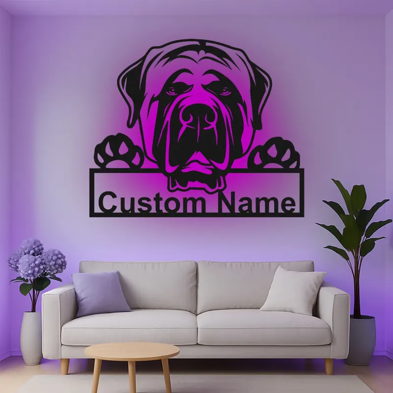 Cartel de metal LED personalizado de Mastín, regalo para amantes de los perros, decoración para sala de estar o vestíbulo