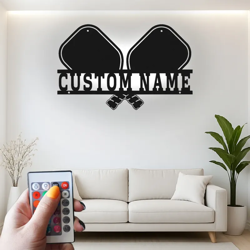 Personalized Pickleball Sign with LED | Custom Metal Name Art | Game Room Decor & Player Gift