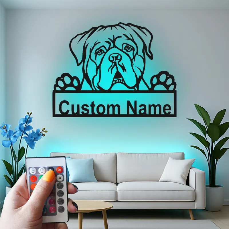 Insegna in metallo LED Bulldog personalizzata regalo per amanti dei cani decorazione per soggiorno 3