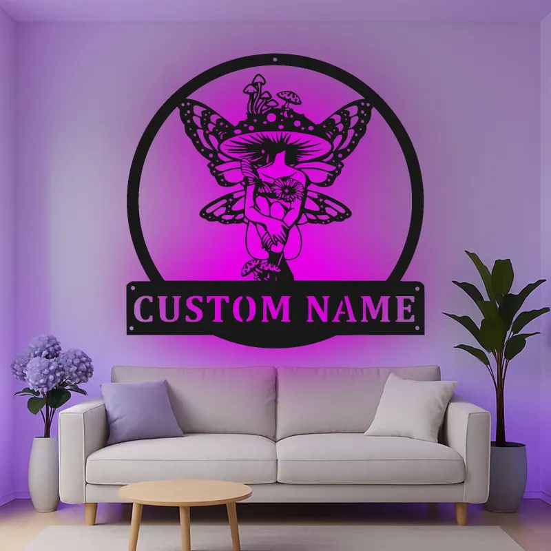 Custom Fairy Mushroom Led Light Metal Wall Art Enchanting Gift for Nature Lovers Bedroom or Nursery Decor