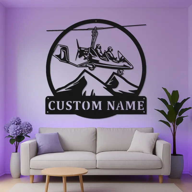 Personalisierte Gyrokopter-Schild | LED-Metall-Wandkunst | Individuelles Pilotengeschenk für Hangar, Aviator Man Cave & Büroschmuck