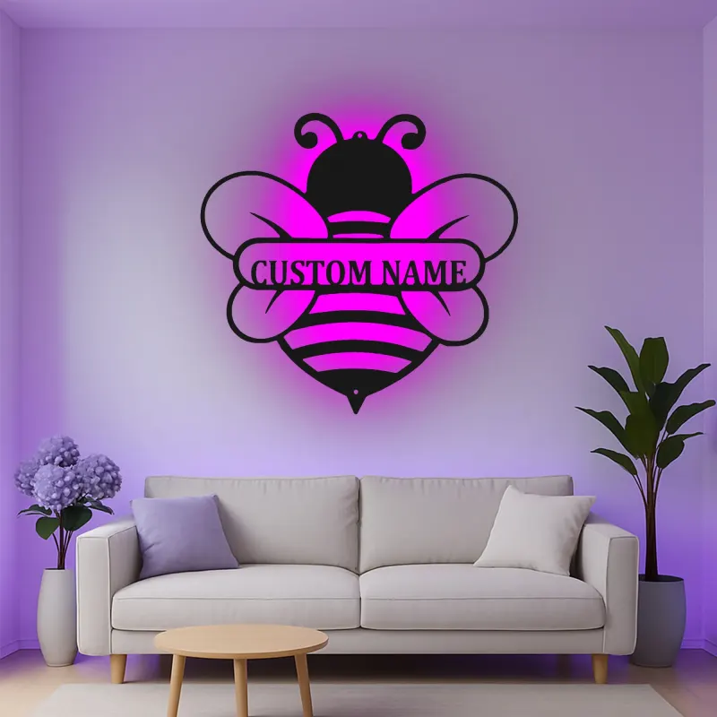 Insegna in metallo LED personalizzata con ape - Regalo per amanti della natura, decorazione per asilo o giardino