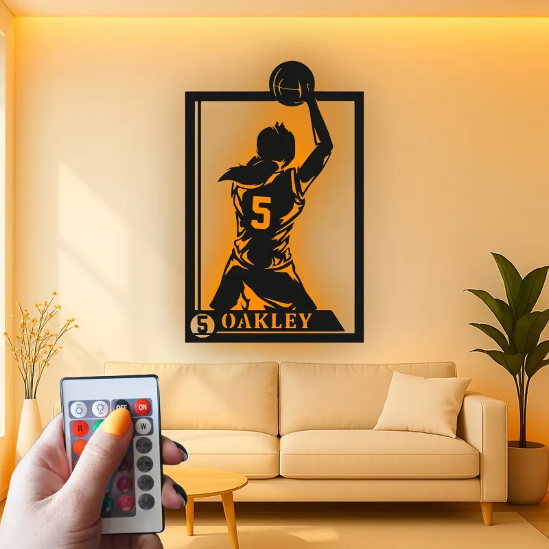 Cartel de metal LED personalizado de jugador de baloncesto - Regalo deportivo para atletas - Decoración de sala de juegos 2