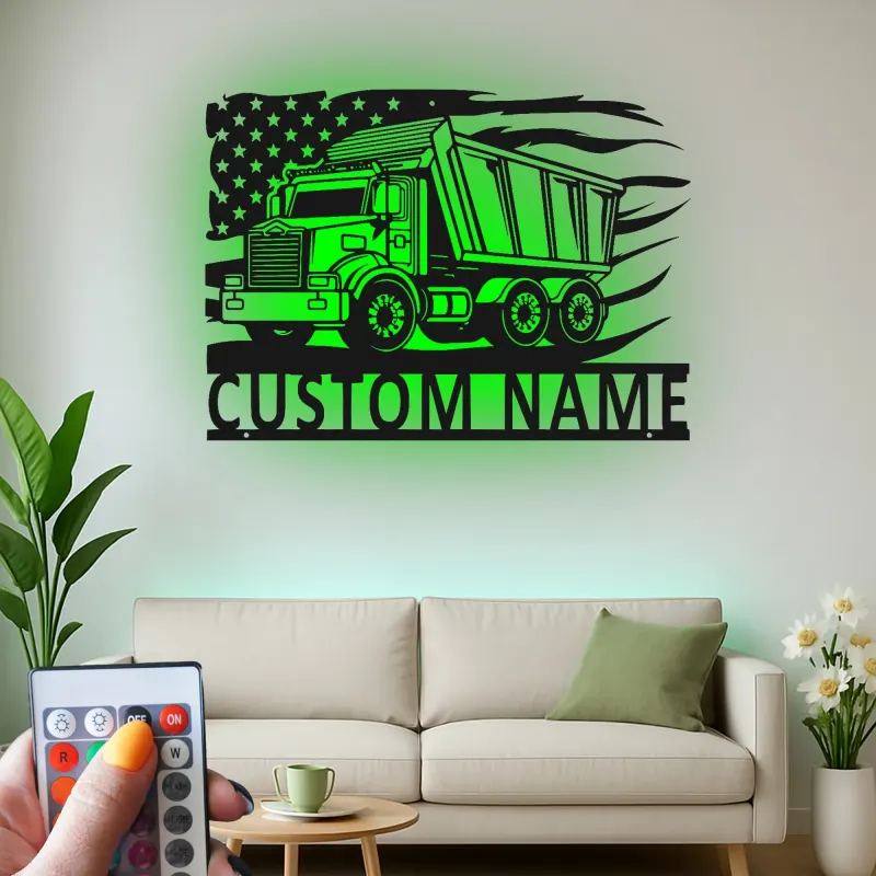 Insegna in metallo LED personalizzata a tema camion ribaltabile regalo per appassionati di camion decorazione per garage o man cave 9