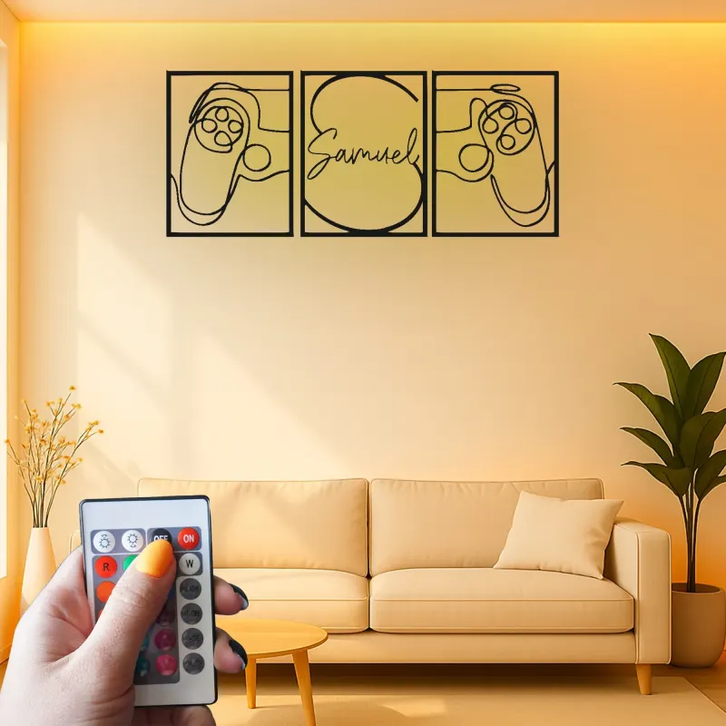 Insegna personalizzata per gamer | Arte in metallo LED con controller da gioco | Decorazione su misura per sala gaming per streamer e ragazzi