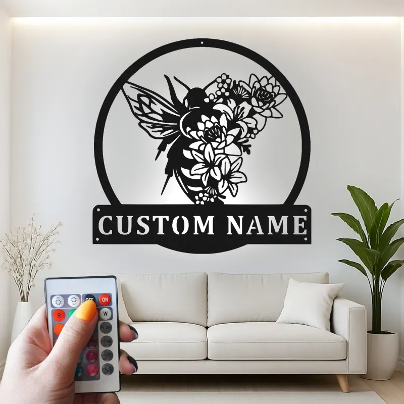 Custom Hummingbird and Flowers Led Light Metal Wall Art Personalized Nature Lover Gift Garden Room Decor