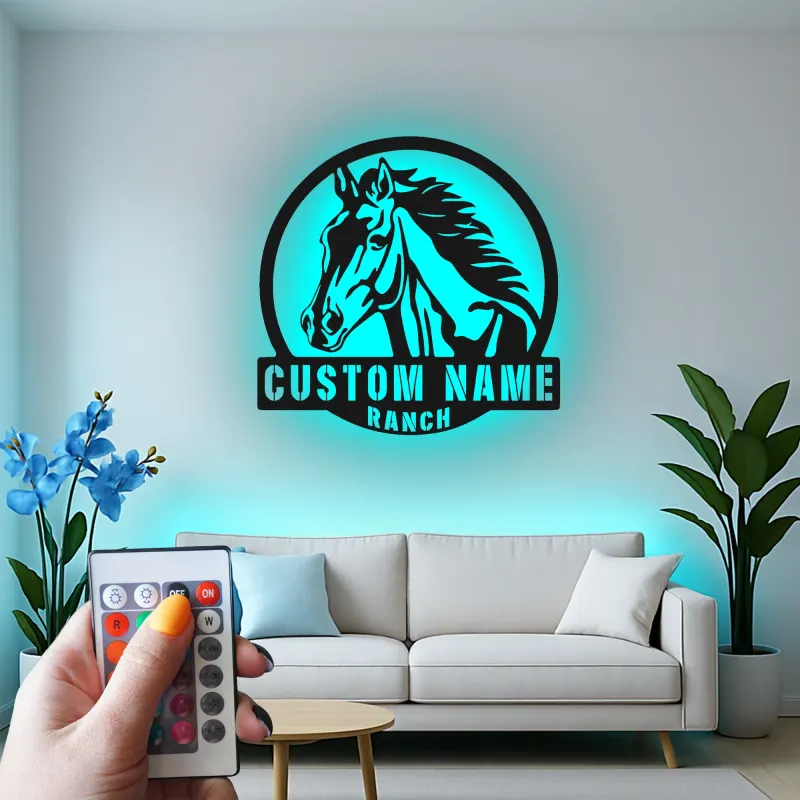 Cartel LED personalizado para rancho con caballo | Decoración mural de metal personalizada | Regalo ecuestre para amantes de los caballos | Decoración para la entrada del establo