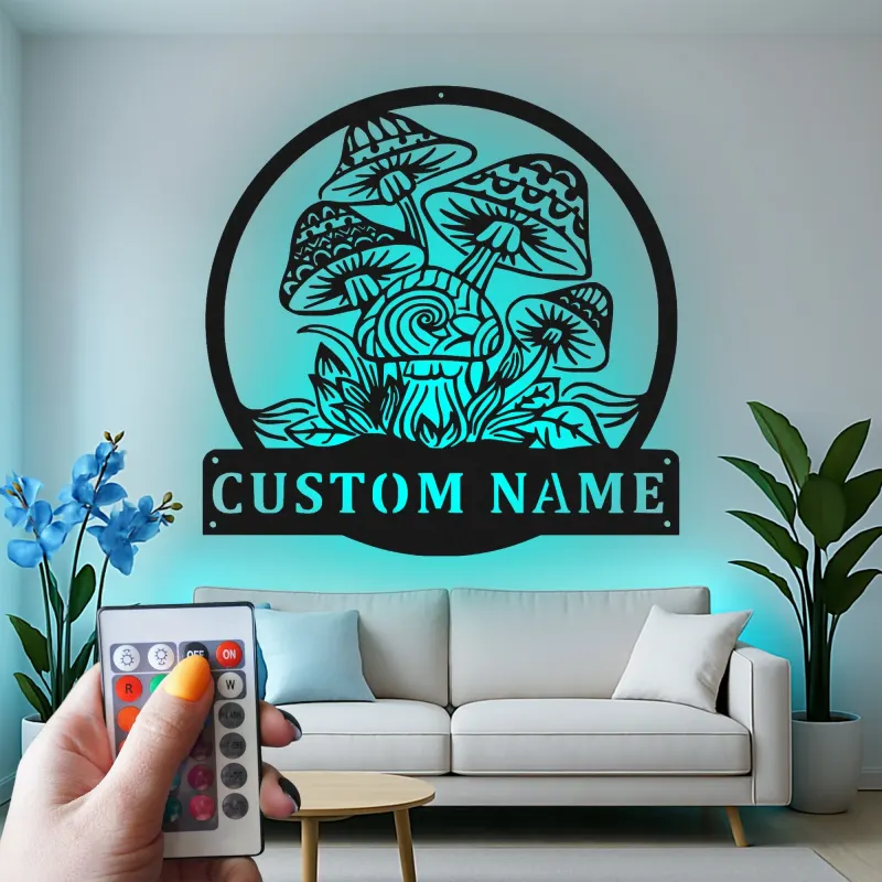 Custom Mushroom Metal Sign | Personalized LED Wall Art | Whimsical Fungi Decor for Bedroom | Psychedelic Nature Lover Gift
