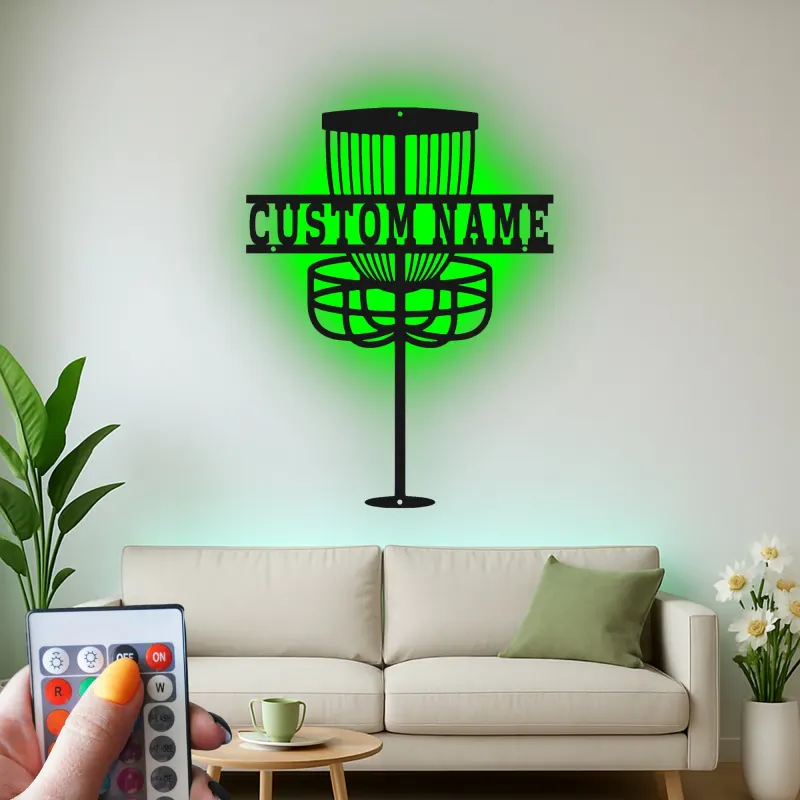 Cartel de metal LED personalizado para cesta de Disc Golf, regalo para jugadores de Disc Golf, decoración de sala de juegos o exterior