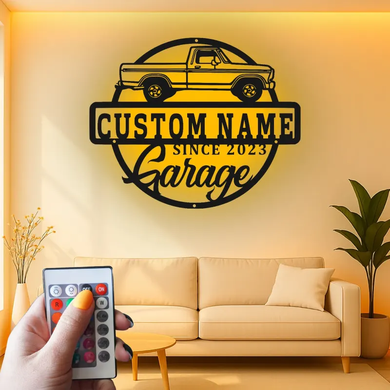 Personalisierte LED-Lichtsignatur für Lkw | Metall-Wandkunst für die Garage | Vintage Man Cave Dekor | Geschenk für Auto-Enthusiasten