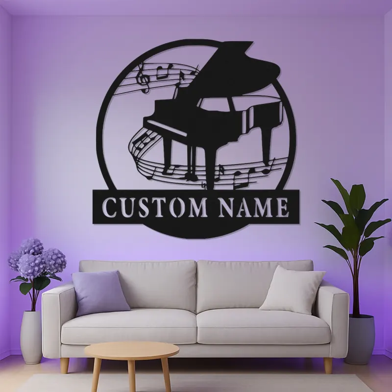 Custom Grand Piano Metal Wall Art | Personalized LED Music Notes Decor | Musician Gift for Living Room