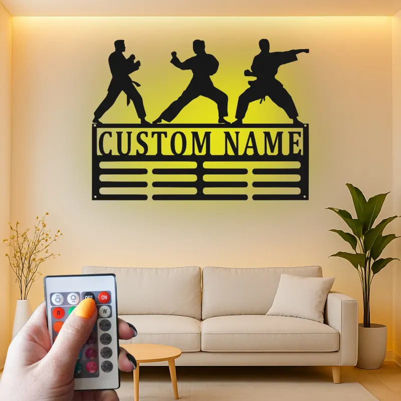 Insegna in metallo personalizzata per Karate | Arte da parete LED per arti marziali | Decorazione per Dojo e regalo per atleta