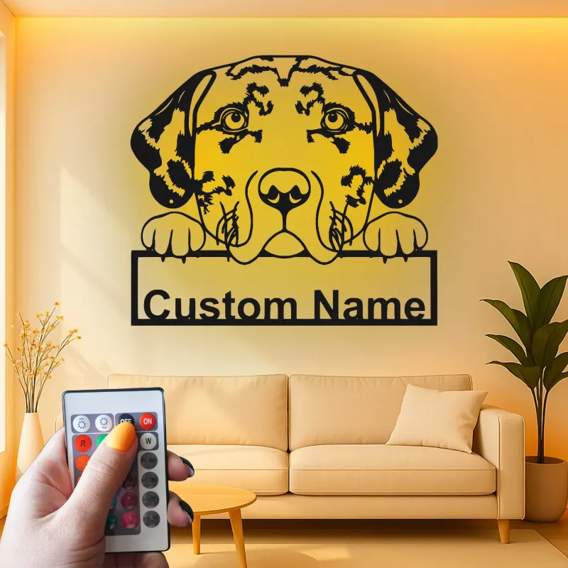 Personalisierte LED-Metall-Wandkunst für Catahoula-Leopard-Hunde – Geschenk für Haustiereltern, Deko für das Wohnzimmer