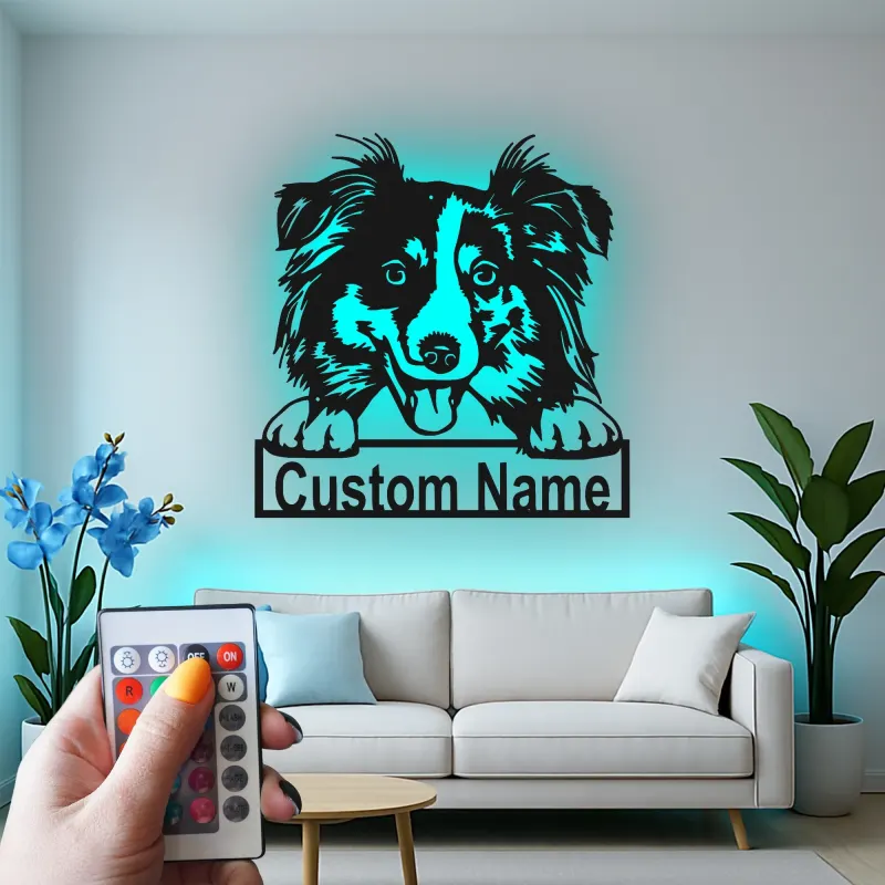 Décoration murale en métal LED personnalisée Border Collie pour les amoureux des chiens 1