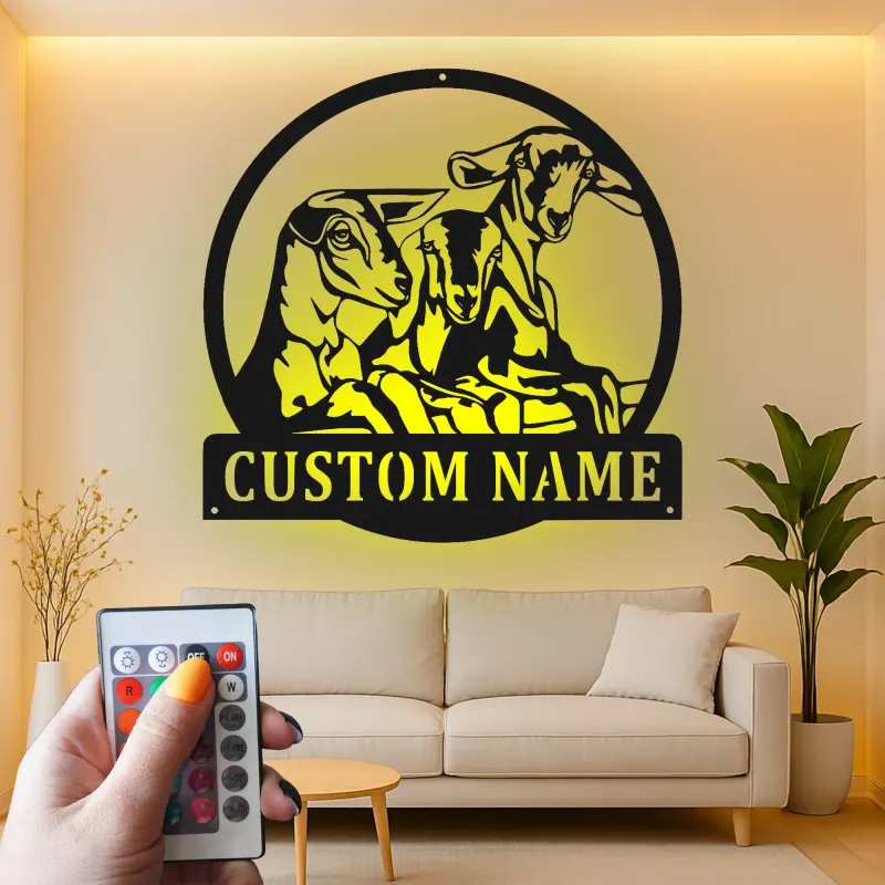 Custom Goat LED Metal Sign | Personalized Farmhouse Wall Art | Rustic Barn Decor for Goat Lovers | Hand-Crafted Metal Artwork