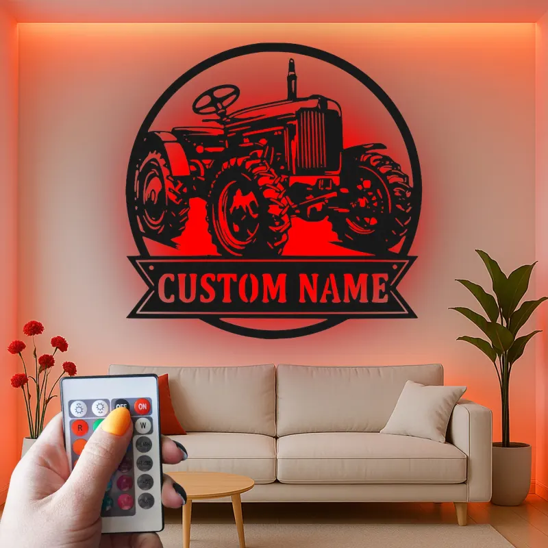 Custom Tractor Led Light Metal Wall Art Personalized Farmer Gift Rustic Farmhouse Decor for Barn or Garage