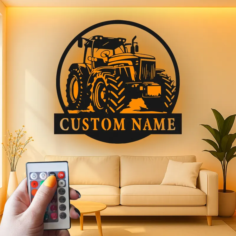 Insegna in metallo LED personalizzata a forma di trattore - Regalo per agricoltori, decorazione rustica per fattoria 1