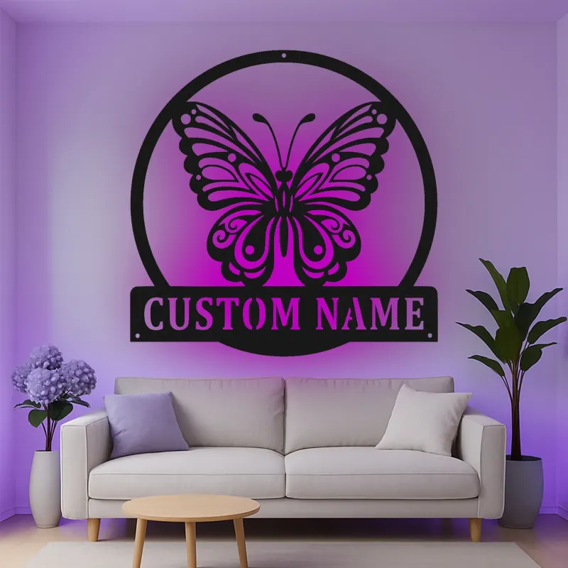 Personalisierte Schmetterling LED Metall-Wandkunst Geschenk für Naturfreunde Schlafzimmer oder Garten Dekoration