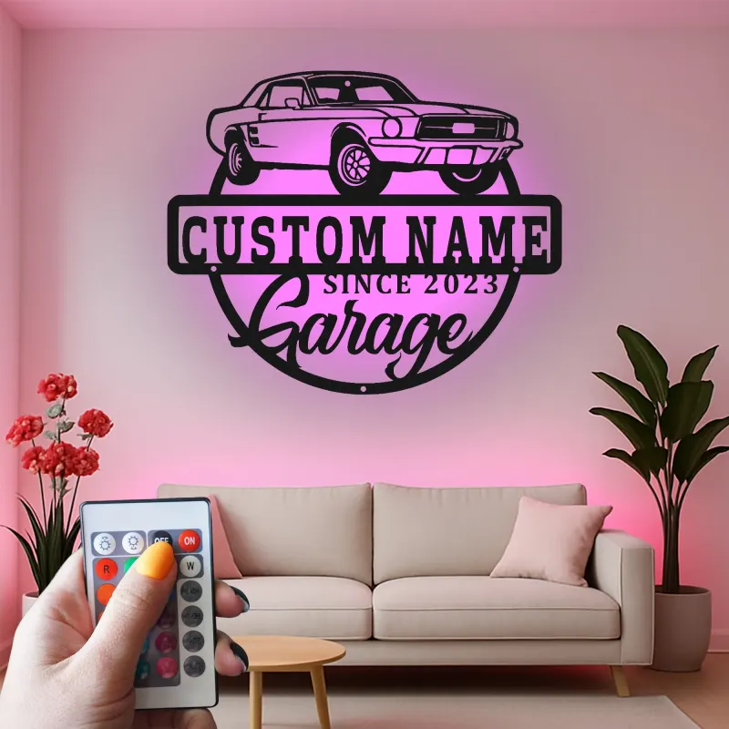 Individuelles LED-Schild für klassische Autos | Personalisierte Garagen-Dekoration | Illuminierte Kunst für Männerhöhlen | Vintage-Auto-Geschenk für Männer
