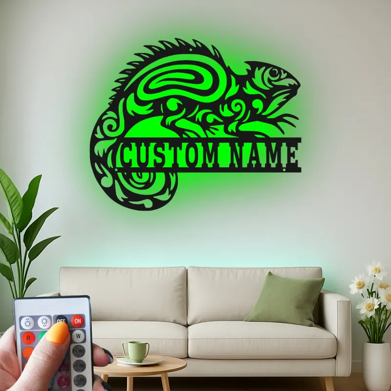 Décoration murale en métal personnalisée avec lézard et rétroéclairage pour les amoureux des reptiles