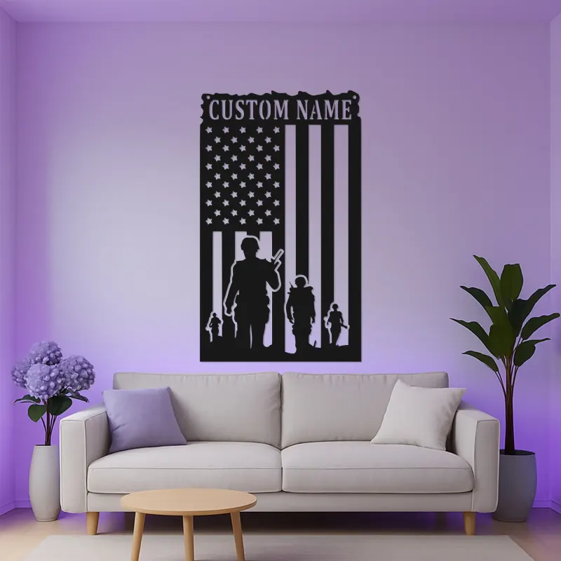 Personalized Soldier Metal Flag | Custom Army Name Sign for Veteran | Patriotic LED Wall Art & Military Decor