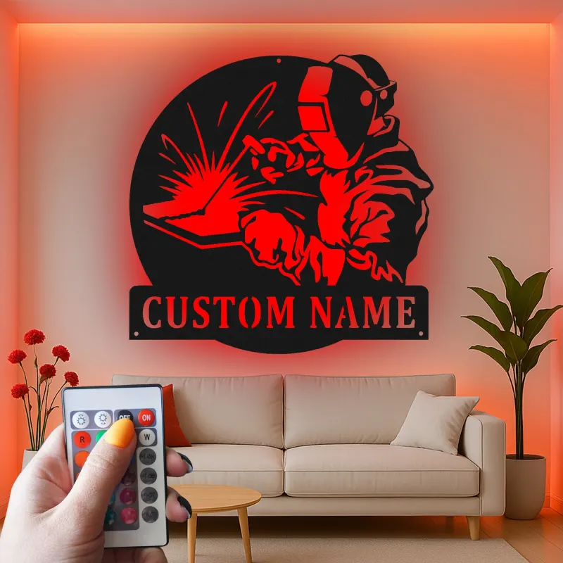 Personalisierte LED-Metall-Wandkunst für Schweißer – Geschenk für Schweißer, Garagen- oder Werkstattdekor