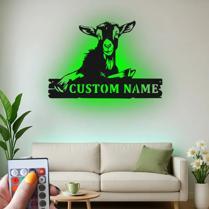 Cartel de cabra personalizado con LED | Arte mural de metal farmhouse personalizado | Decoración rústica de granero para amantes de las cabras