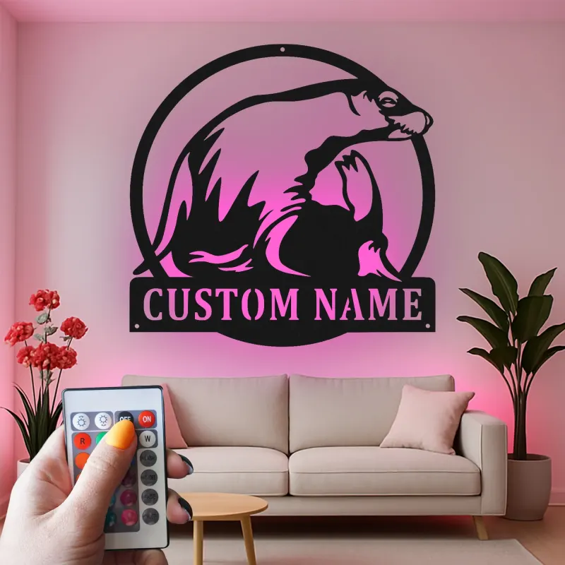 Arte de Metal LED de León Marino | Cartel de Decoración Costera Personalizado | Regalo de Casa de Playa de Vida Marina